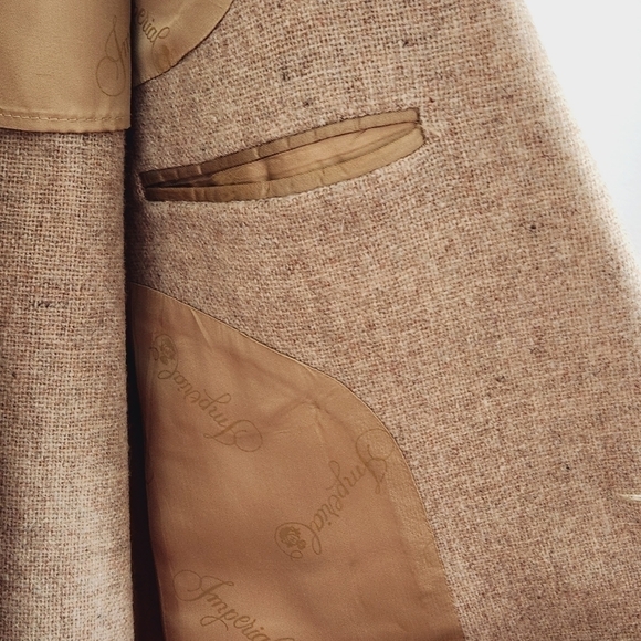 HAGGAR Vintage Tan Wool Sport Coat with Elbow Patches Size 40 - Picture 11 of 12